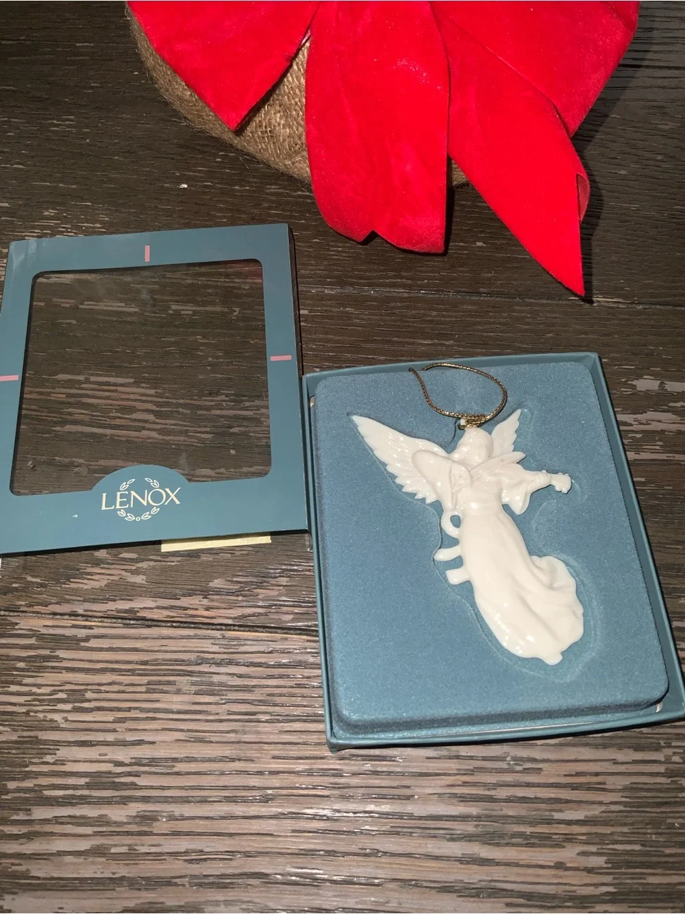 Lenox Vintage 90’s White Porcelain Angel Playing Violin Ornament with Gold Cord